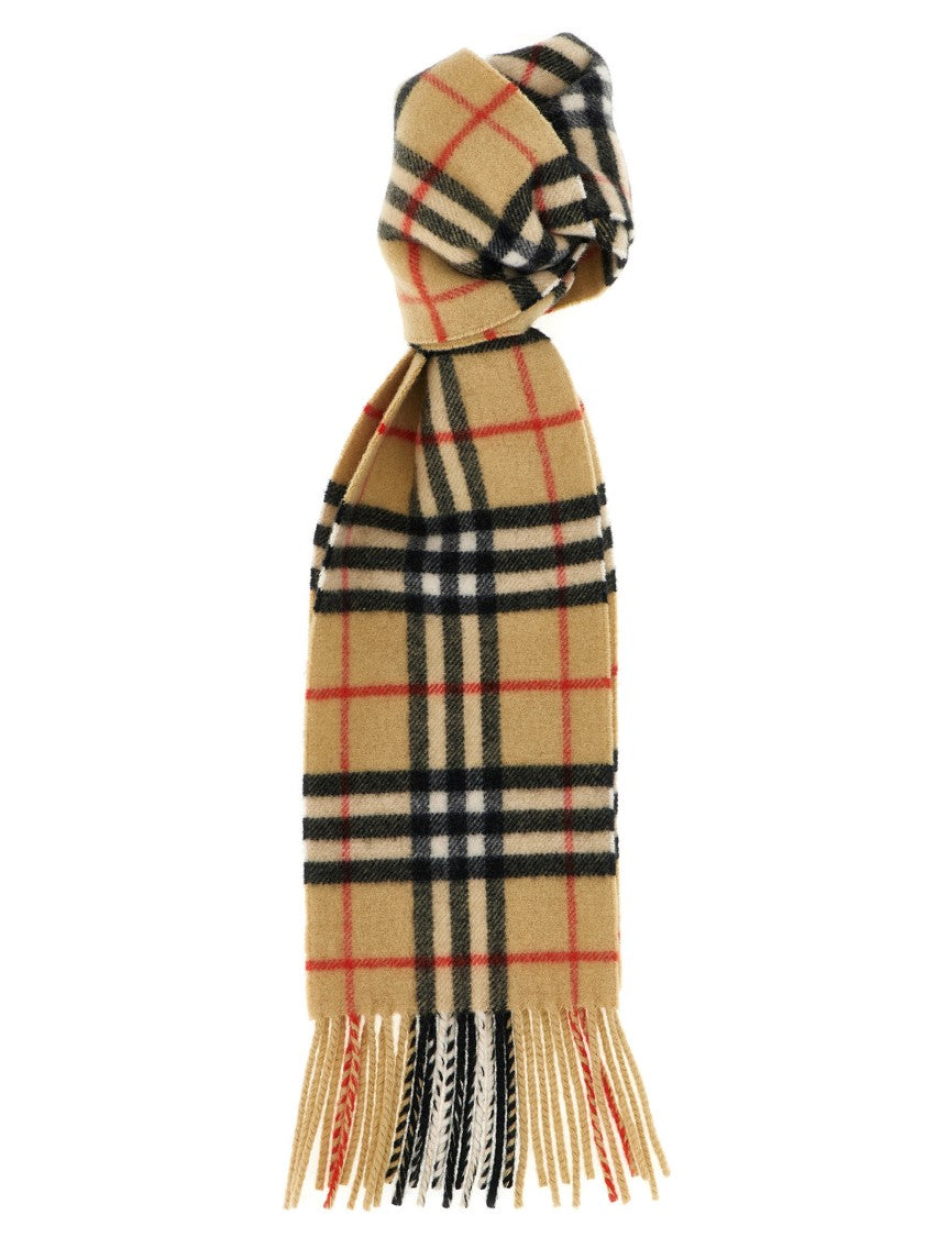 Burberry Check Print Cashmere Scarf With Fringed Edges