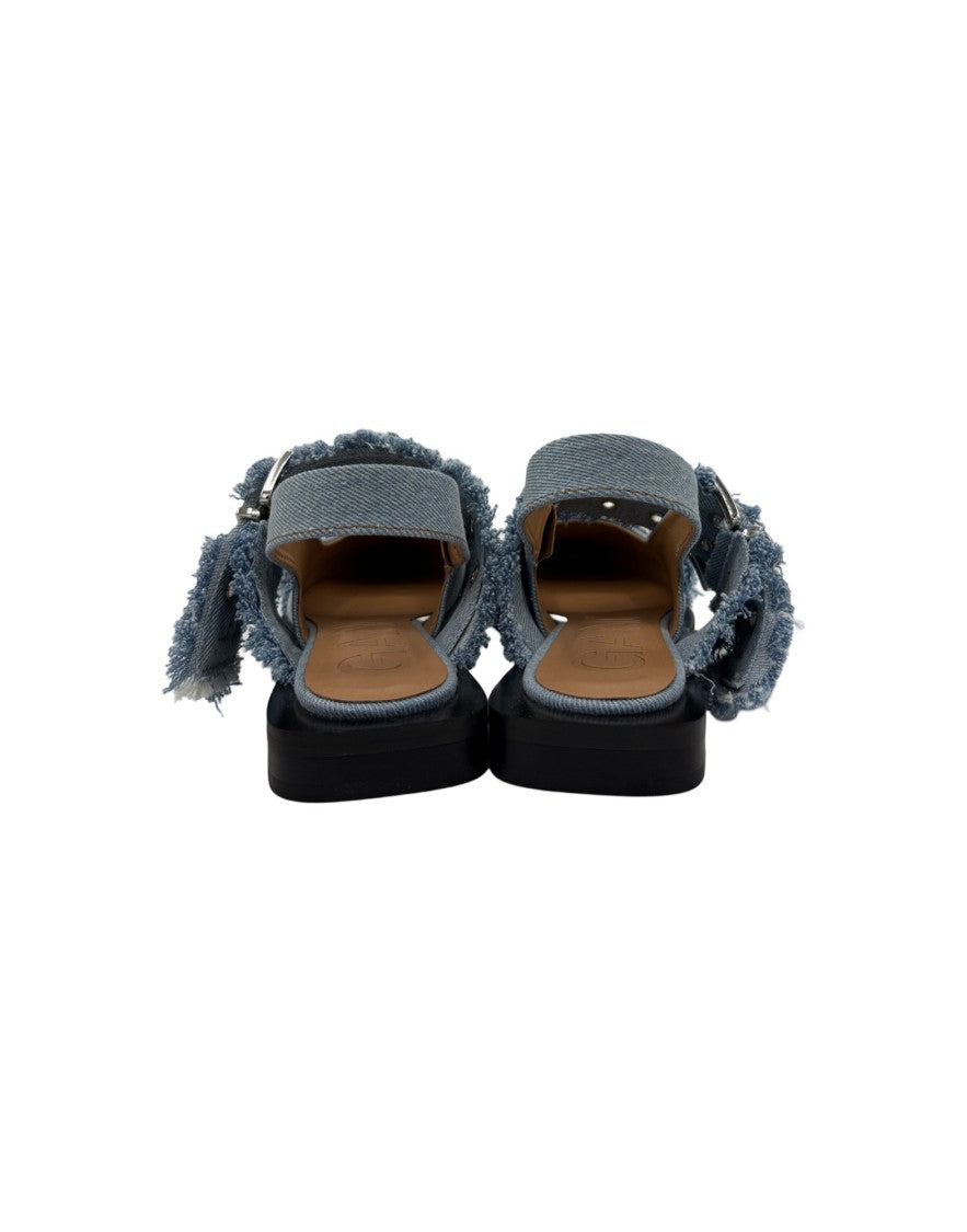 Ganni Ballerina Buckle Accents Denim Shoes
