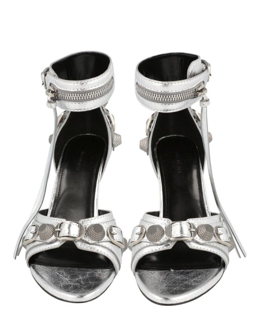 Balenciaga Studded Ankle Strap Sandal Heels With Antiqued Silver Hardware