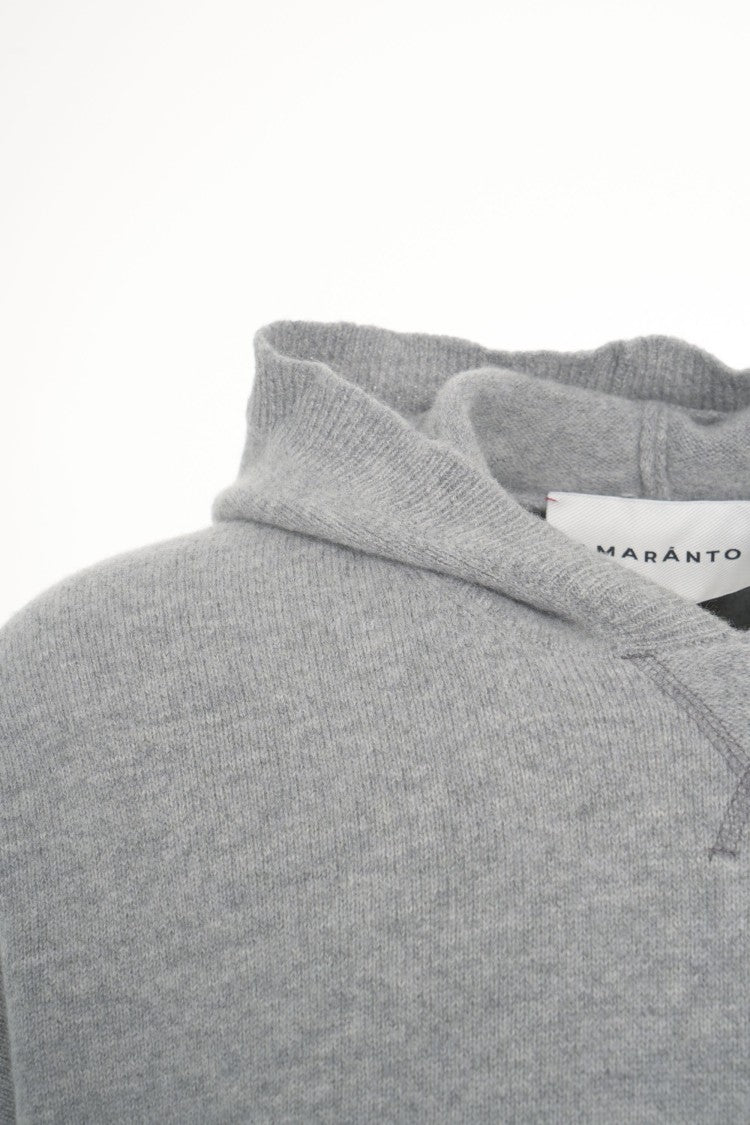 Amaranto Relaxed Fit Knit Sweater With Hood And Kangaroo Pocket