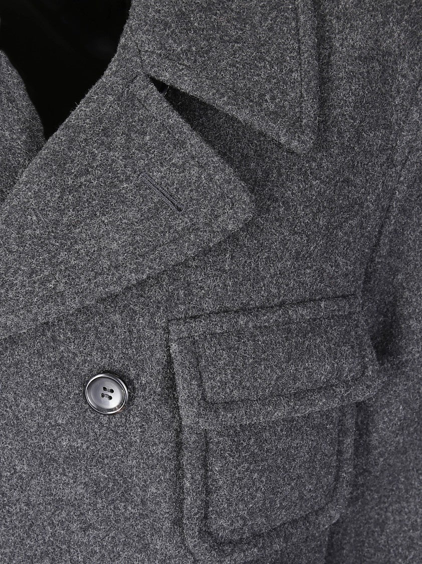 Comme Des Garçons Double-Breasted Fastening Grey Wool Coat