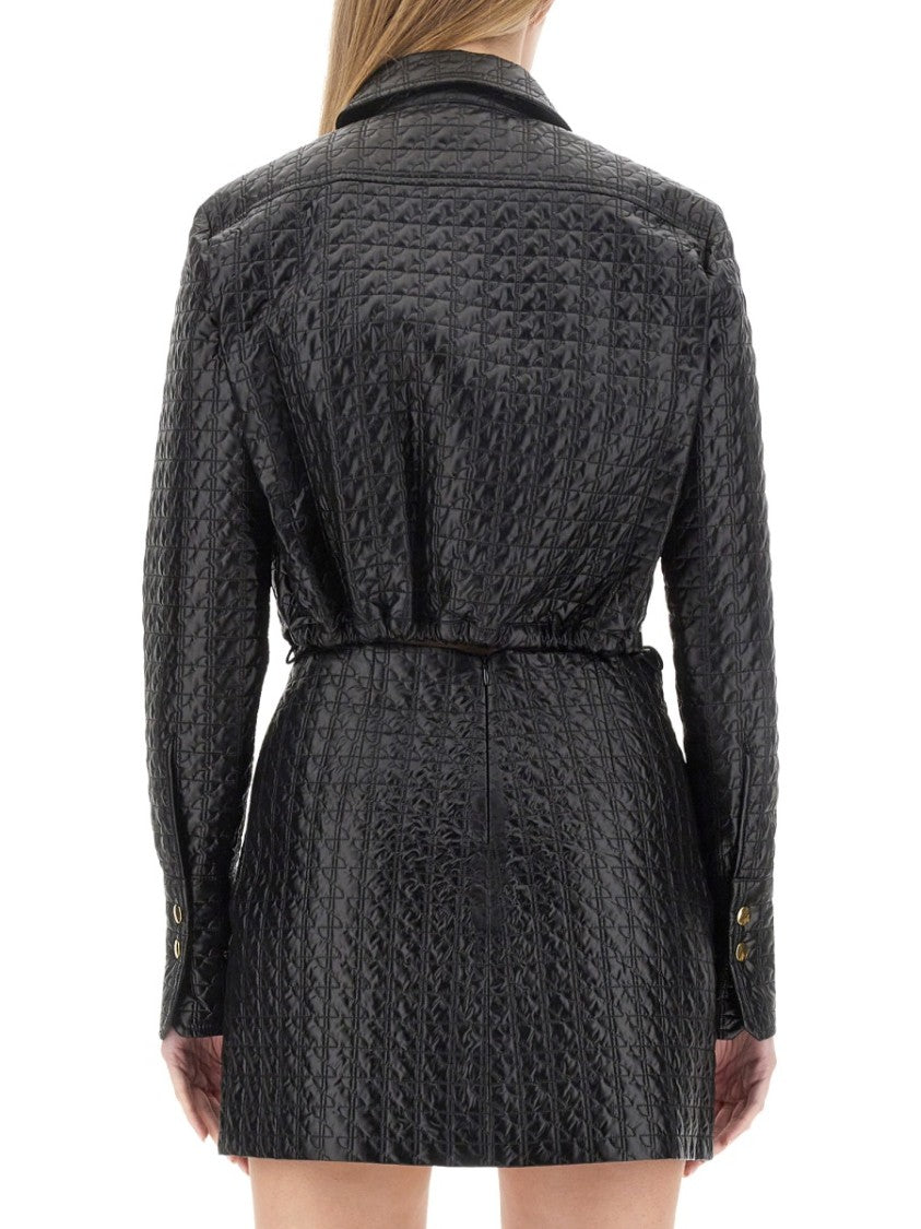 Patou Cropped Black Jacket With Textured Pattern