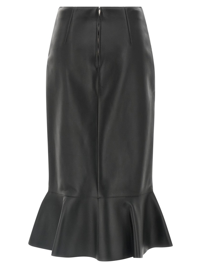 Fendi Peplum Midi Skirt In Soft Lamb Leather