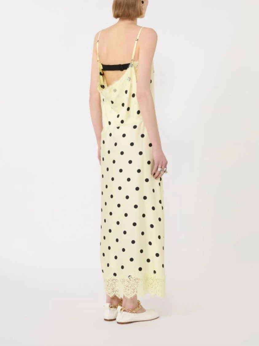 Sportmax Yellow Black Polka Dot Silk Midi Dress