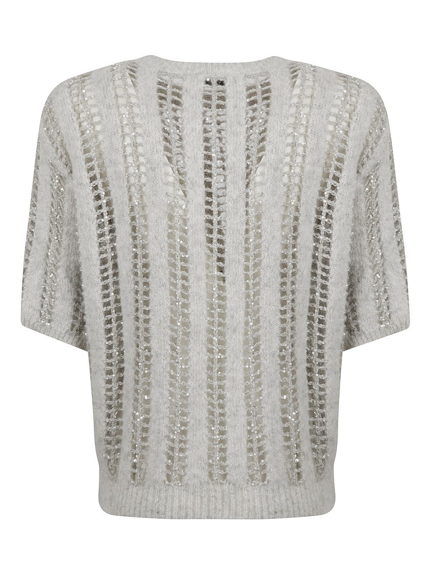 Brunello Cucinelli Open Knit Sweater With Sequined Stripes