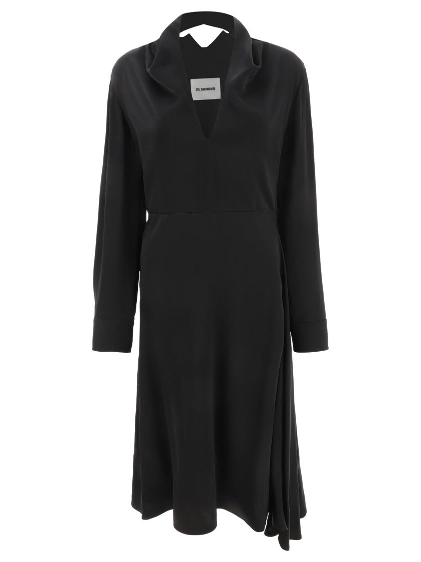 Jil Sander Deep V-Neck Wrap Dress With Unique Collar Detail