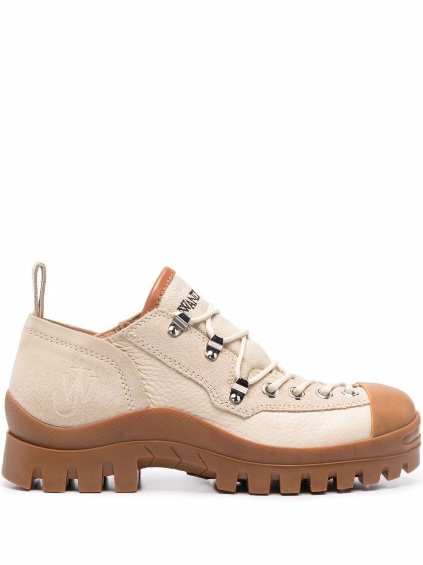 J. W. Anderson Beige Ankle Boots With Rugged Rubber Sole And Lace-Up Design