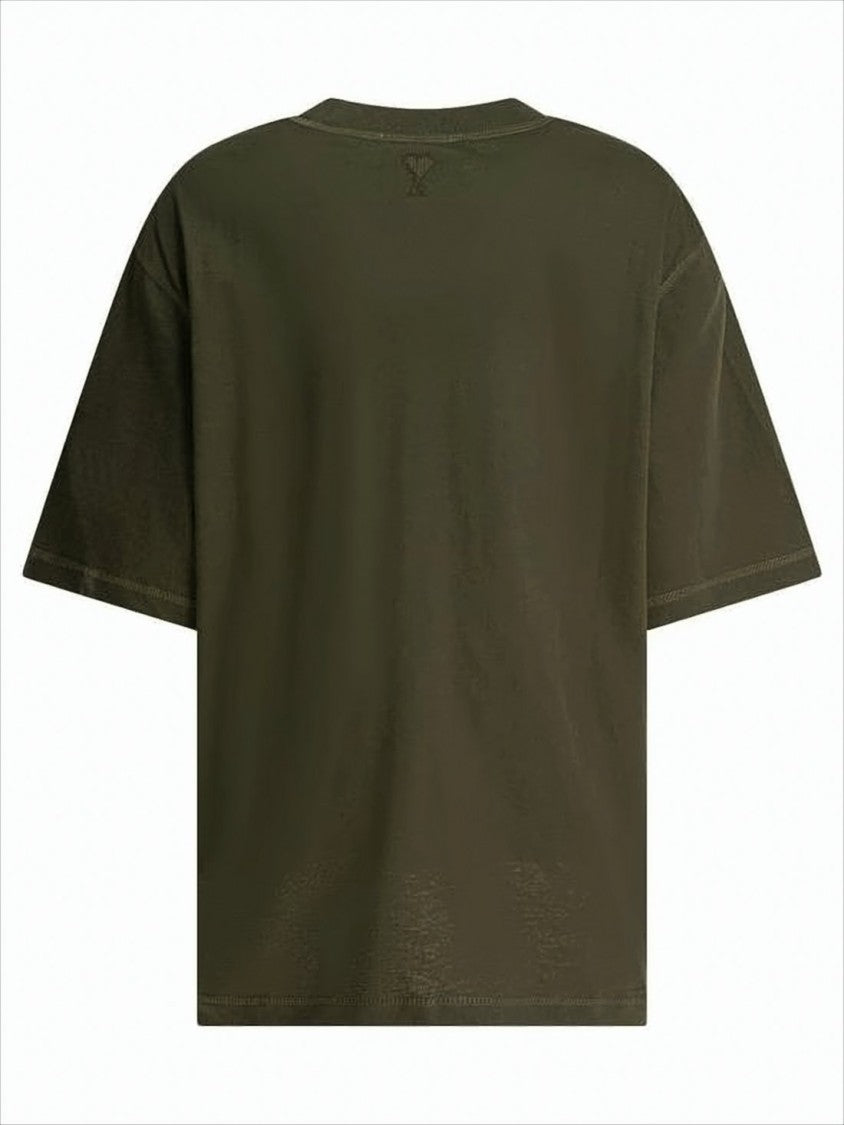Ami Boxy-Fit Green Cotton T-Shirt With Logo Detail