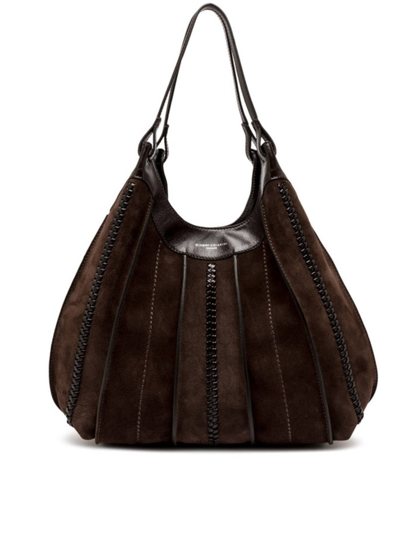 Gianni Chiarini Brown Suede Handbag With Braided Leather Detail