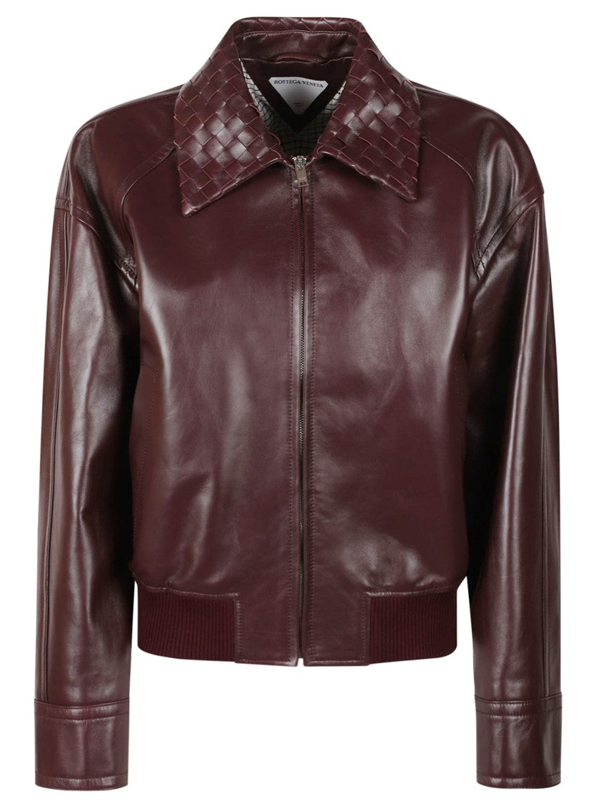Bottega Veneta Glossy Burgundy Leather Coat