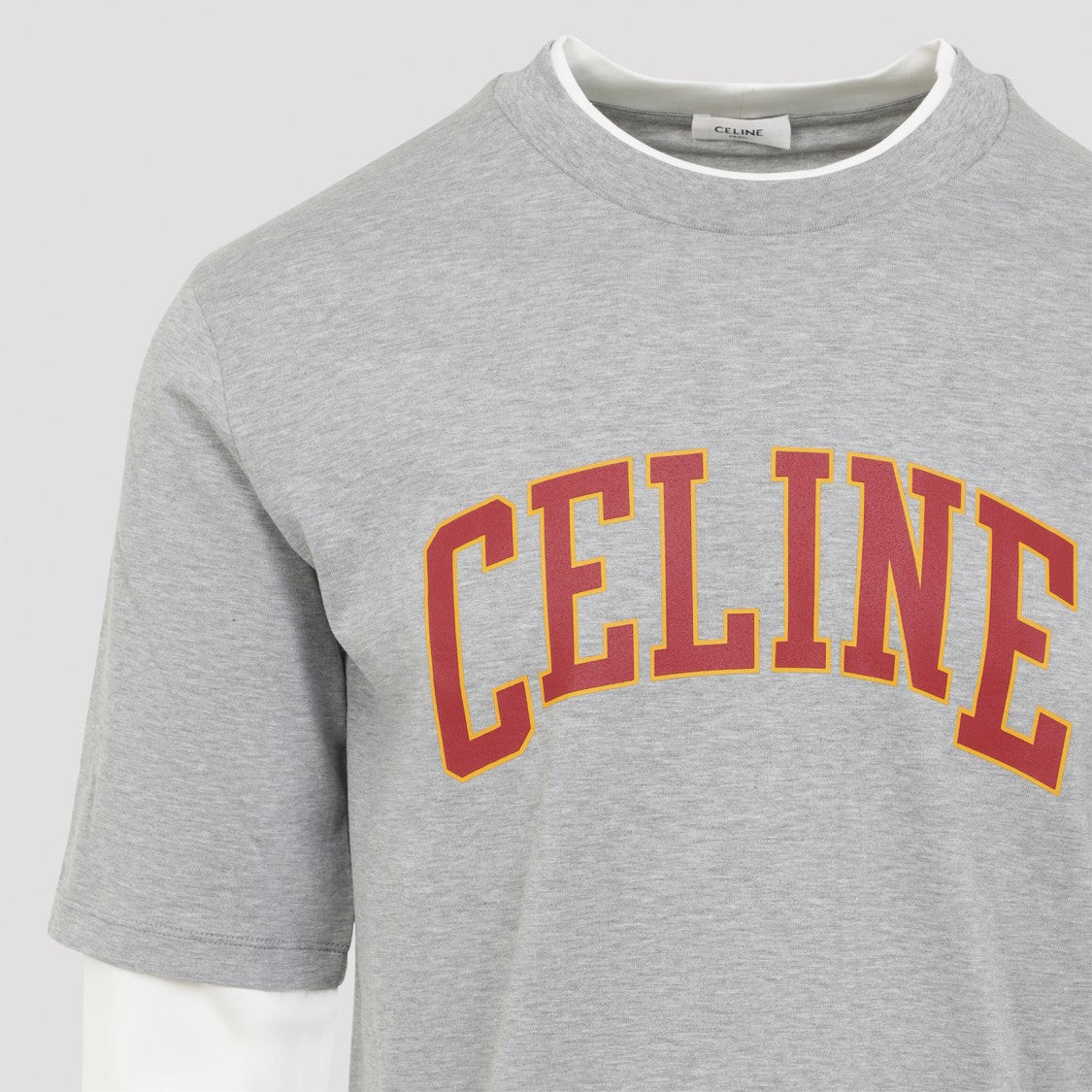Celine Mélange Grey Cotton Long-Sleeved T-Shirt With Layered Design