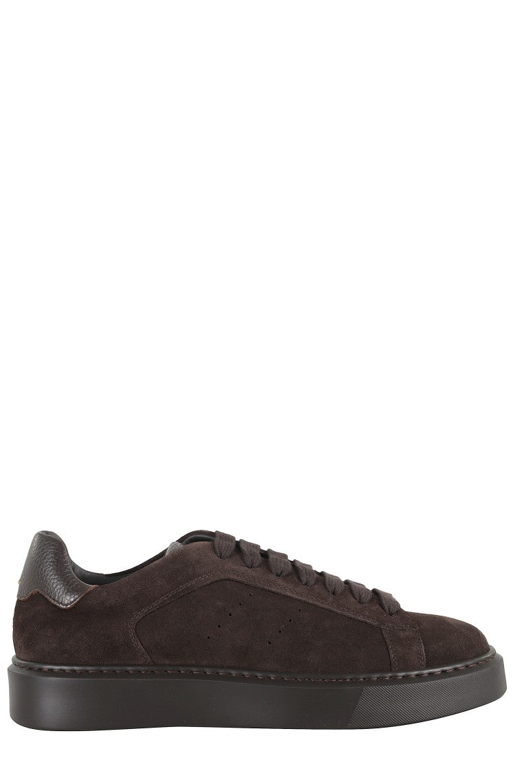 Doucal's Suede Brown Sneakers With Garnet Leather Accents