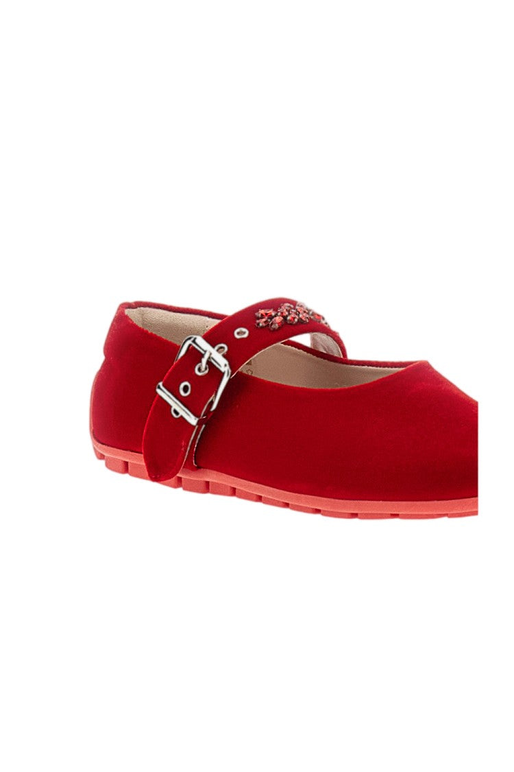 Simone Rocha Red Crystal Strap Velvet Mary Jane Flats