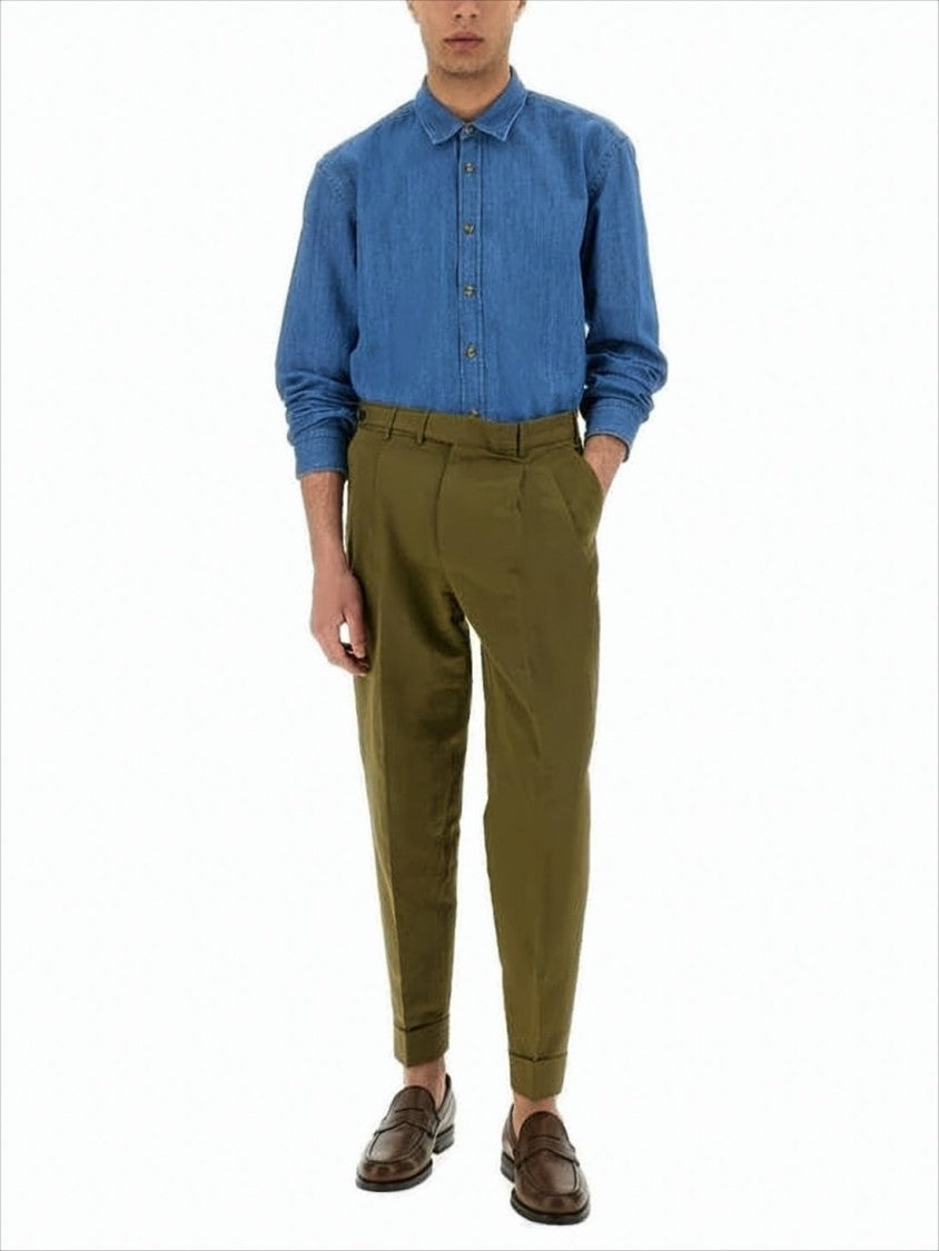 Pt Torino Tailored Green Straight Pants With Pleats