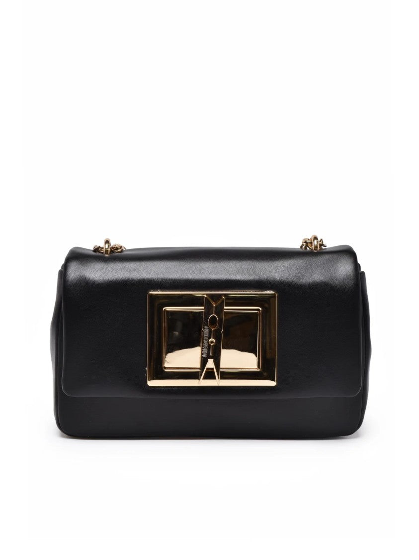 Love Moschino Black Combination Lock Polyurethane Shoulder Bag