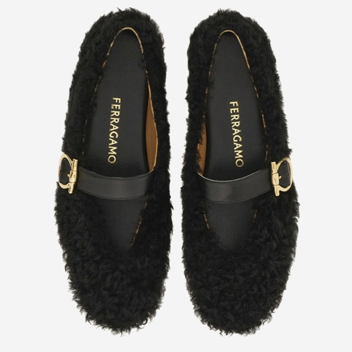 Salvatore Ferragamo Gancini Ornamental Ballet Flats In Shearling