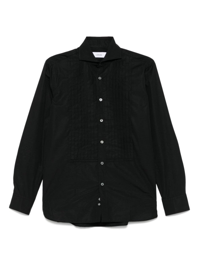 Lardini Tailored Black Cotton Shirt With Pleated Front