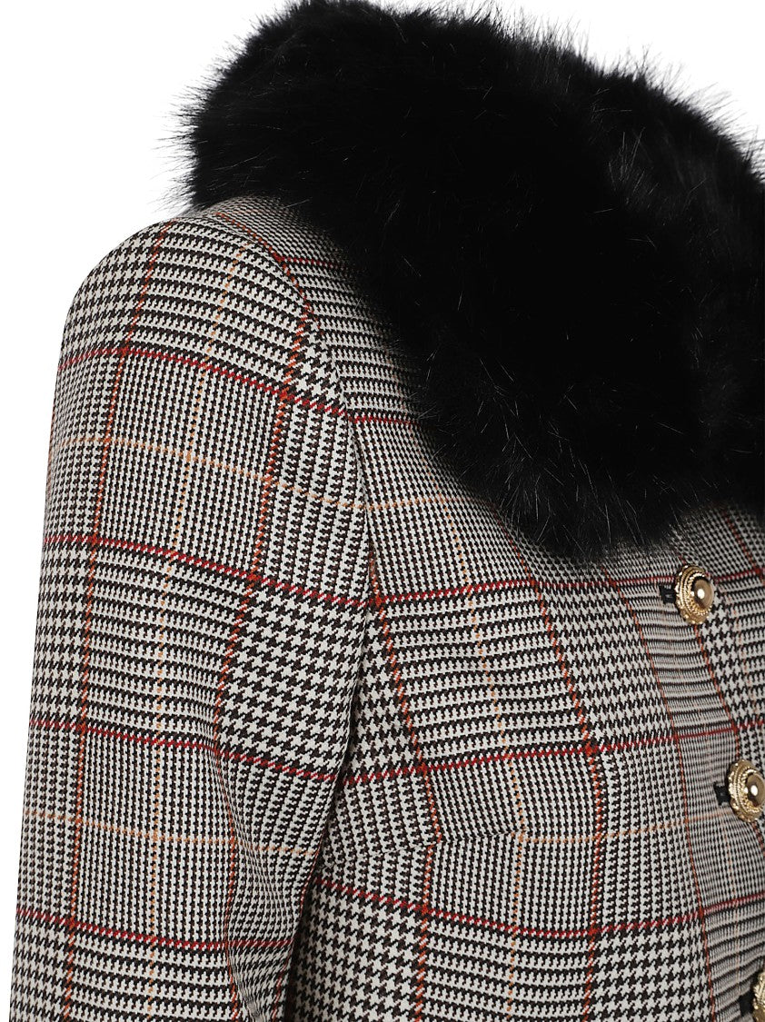 Self-Portrait Cropped Tailored Jacket With Wool Twill Check
