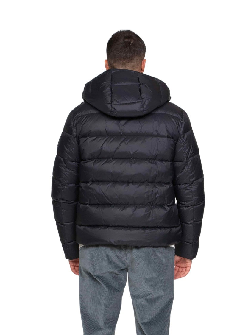 Fay Hooded Black Puffer Jacket With Horizontal Quilted Padding