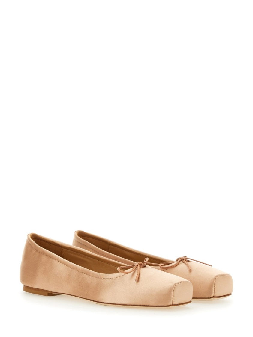 Aeydē Square Toe Satin Ballet Flats With Bow Detail