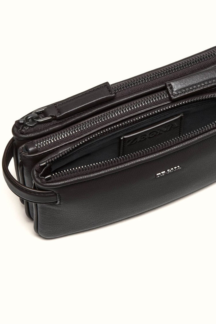 Zegna Pouch 3 Zip In Pelle Second Skin
