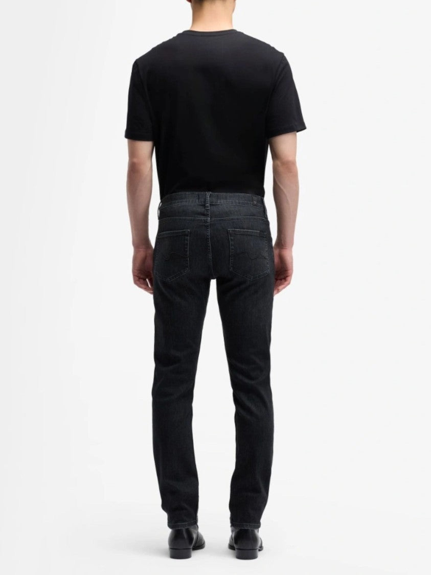 7 For All Mankind Black Slimmy Tapered Cotton Jeans