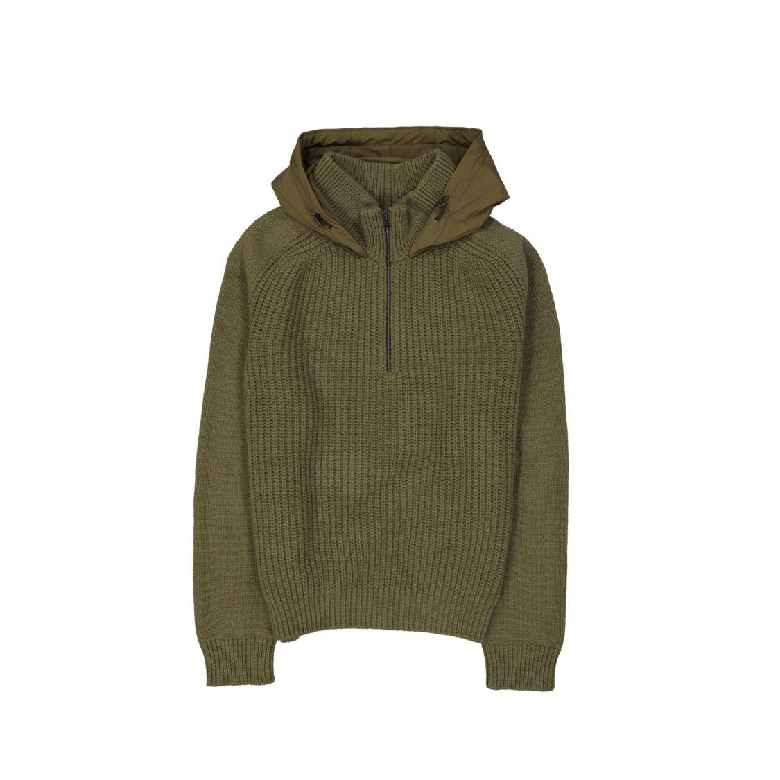 Herno Textured Ribbed Knit Jumper With Drawstring Hood And Half-Zip Closure