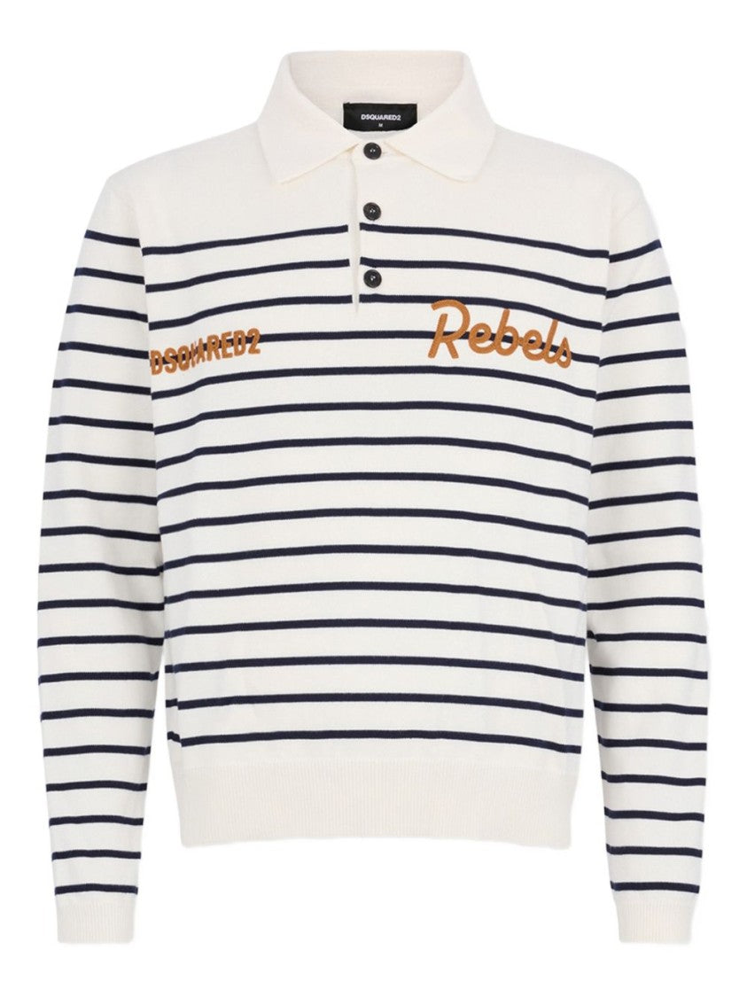 Dsquared2 Long Sleeve Striped Silk Nylon Polo