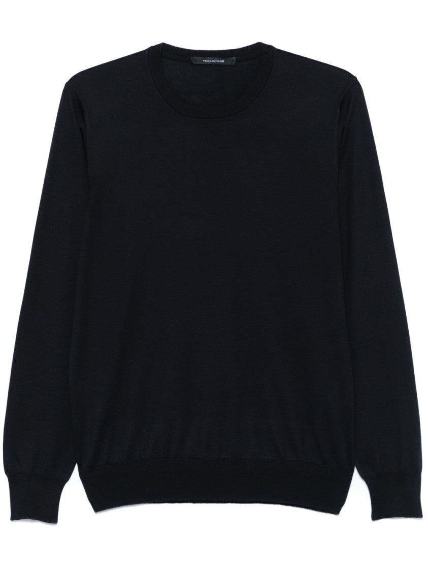 Tagliatore Tailored Blue Sweater With Round Neckline