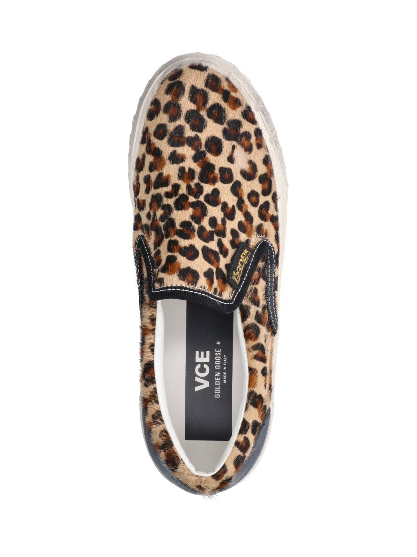 Golden Goose Leopard Print Slip-On Sneakers With Textured Finish