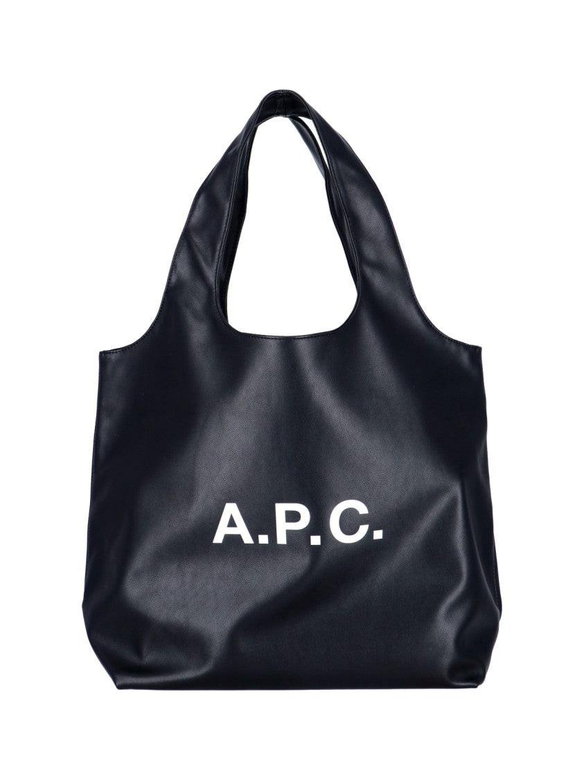 A.P.C. Black White Logo Fabric Tote Bag