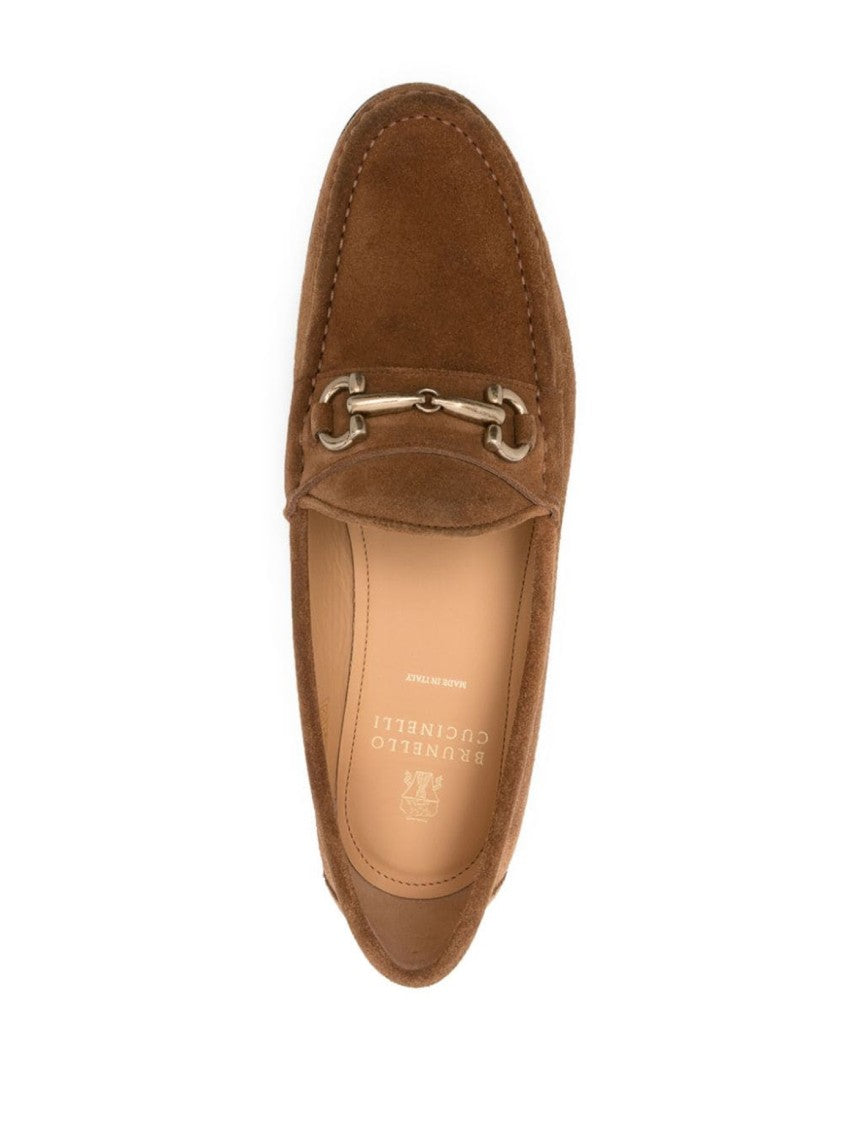 Brunello Cucinelli Brown Leather Loafers With Suede Finish