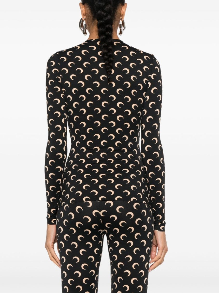 Marine Serre Black Long Sleeve Crescent Moon Top