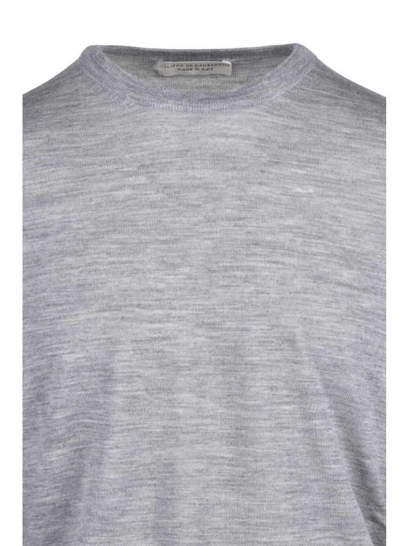 Filippo De Laurentiis Merino Wool Crew Neck Sweater With Ribbed Cuffs And Timeless Silhouette