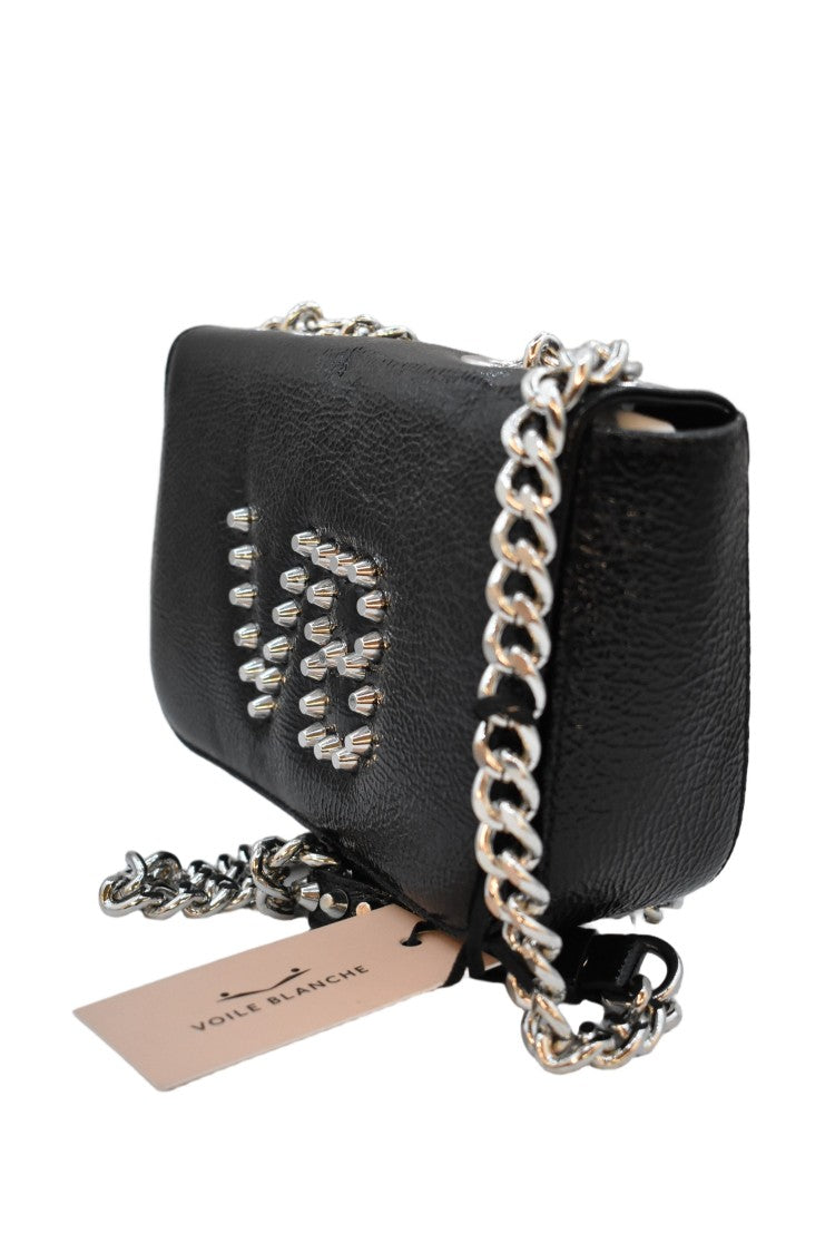 Voile Blanche Structured Black Handbag With Metallic Embellishments