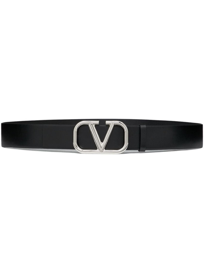 Valentino Leather Belt With Signature Logo Buckle And Refined Finish