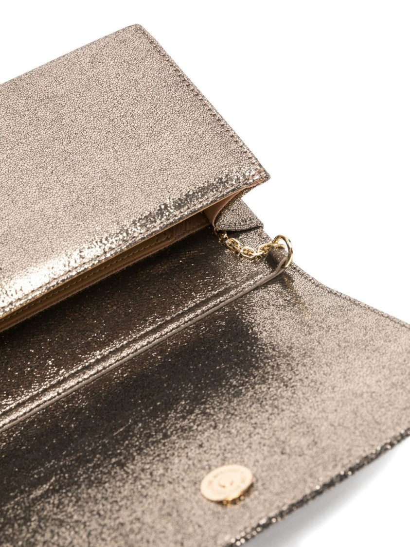 Love Moschino Rectangular Gold Textured Shoulder Bag With Chain Strap