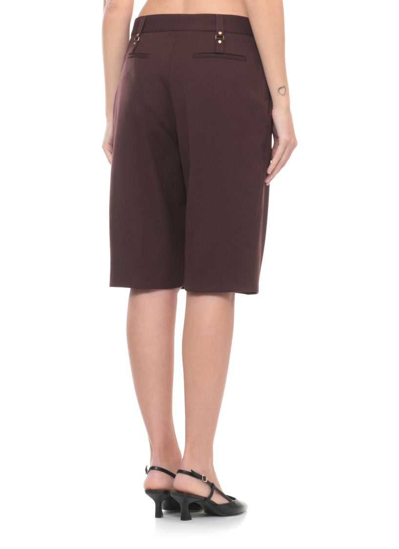 Elisabetta Franchi Brown Wool-Blend Drawstring Bermuda Shorts