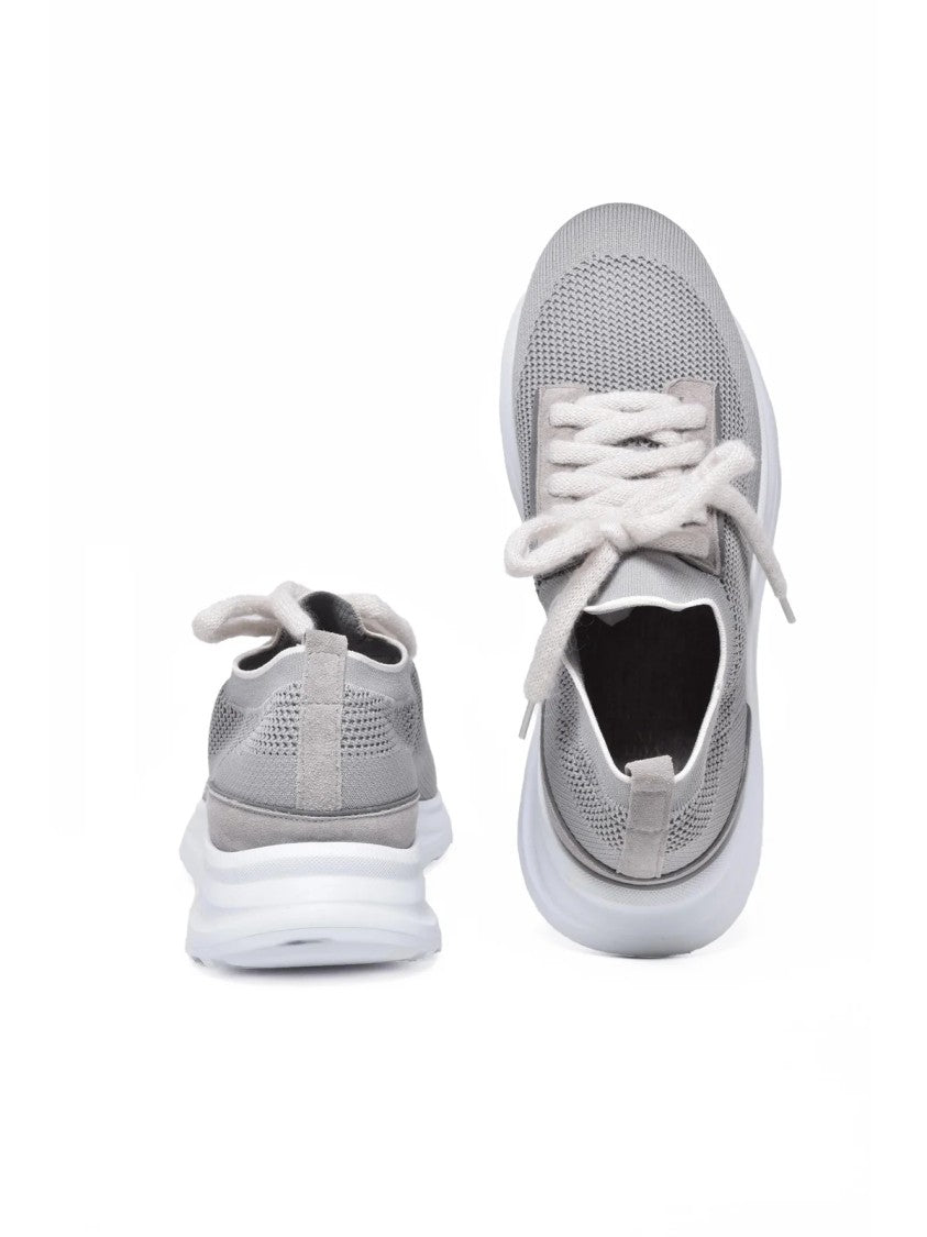 Eleventy Light Grey Mesh Leather Stretch Sneakers