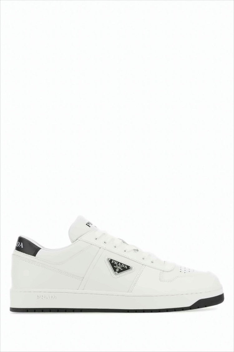 Prada Smooth Leather Low-Top Sneakers With Triangular Logo Detail