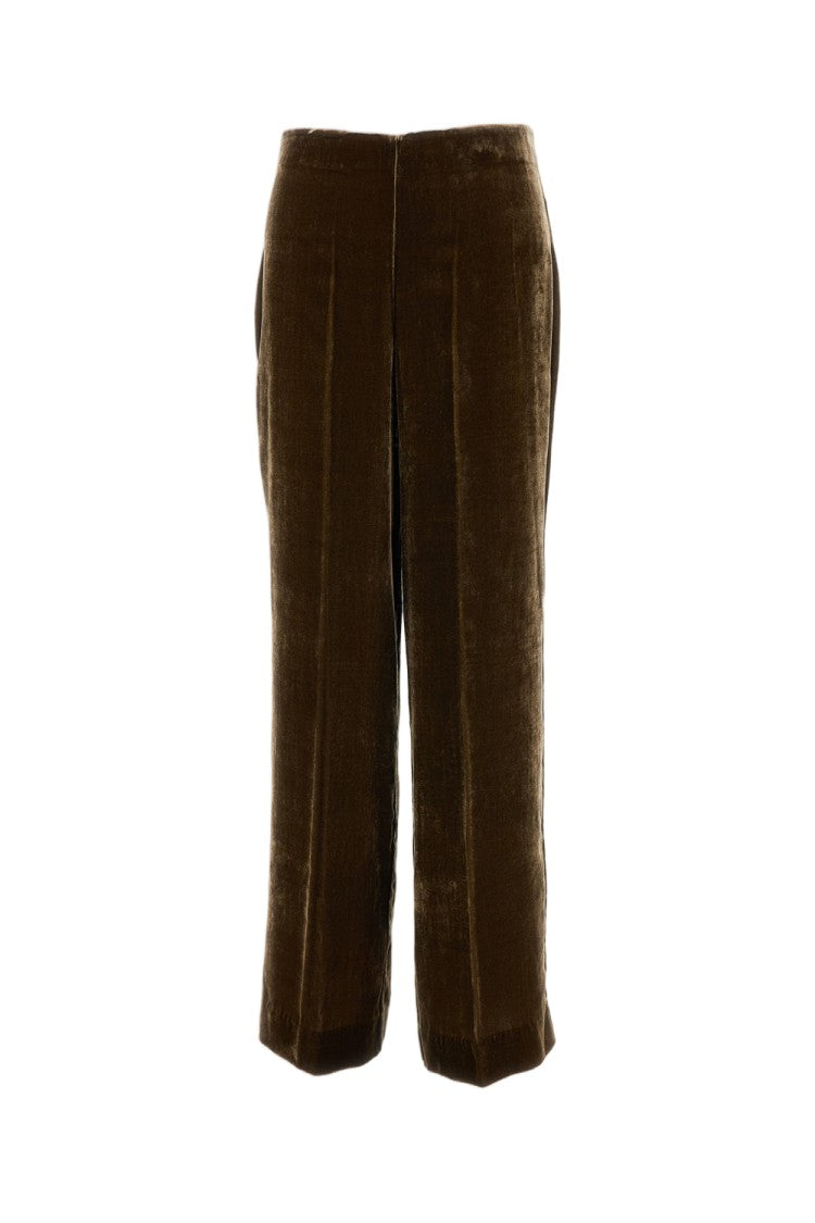 Parosh Brown Viscose-Silk Velvet Wide-Leg Trousers