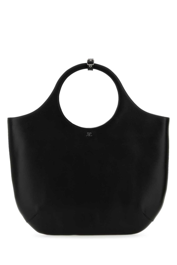 Courrèges Black Leather Large Holy Handbag