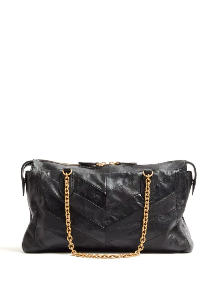 Valentino Garavani Black Elongated Chevron Stitching Handbag