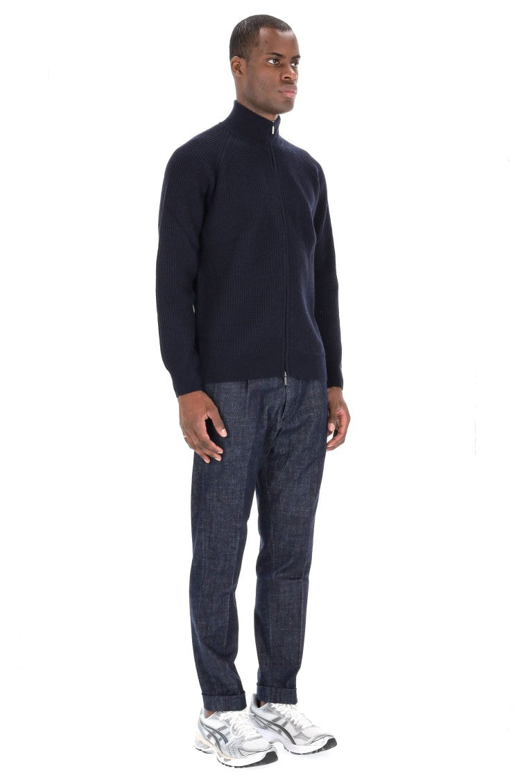 Barba Ribbed Full Zip Virgin Wool Sweater