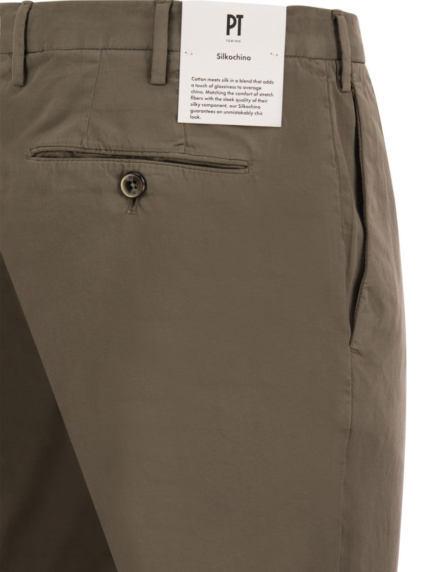 Pt Torino Superslim Trousers In Cotton And Silk