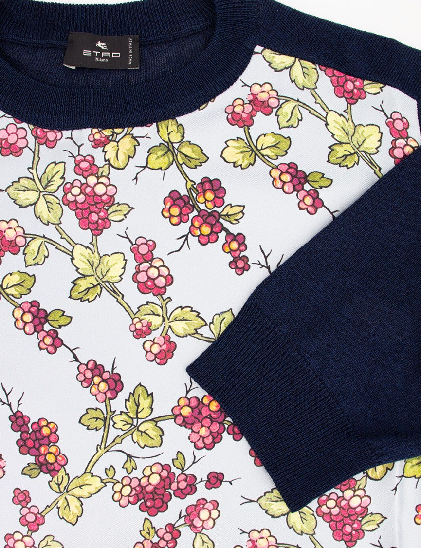 Etro Blue Cotton Blend Short Sleeve Sweater