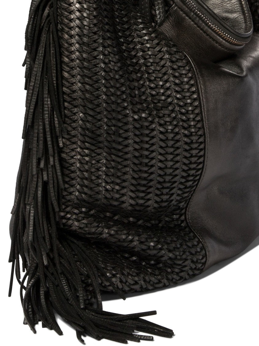 Giancarlo Nevola Smooth Leather Shoulder Bag With Woven Panels And Fringe Detail