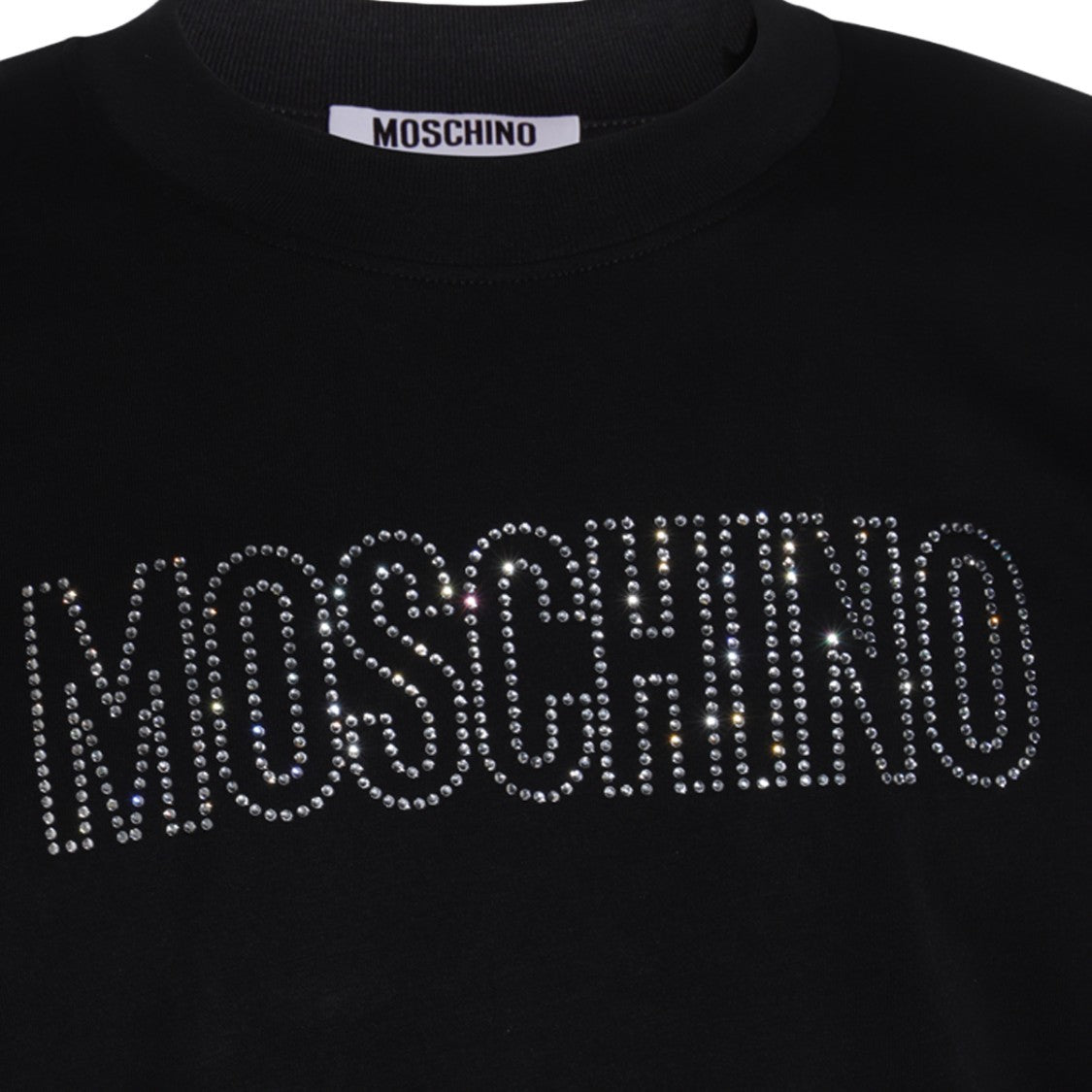 Moschino Short-Sleeve Black T-Shirt With Studded Brand Name