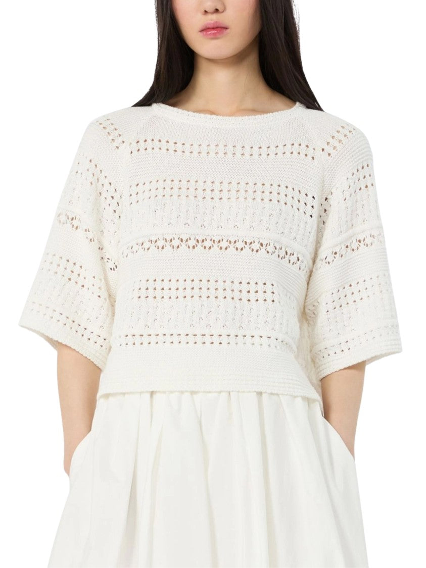 Max Mara Cropped Cotton Top With Open-Knit Pattern