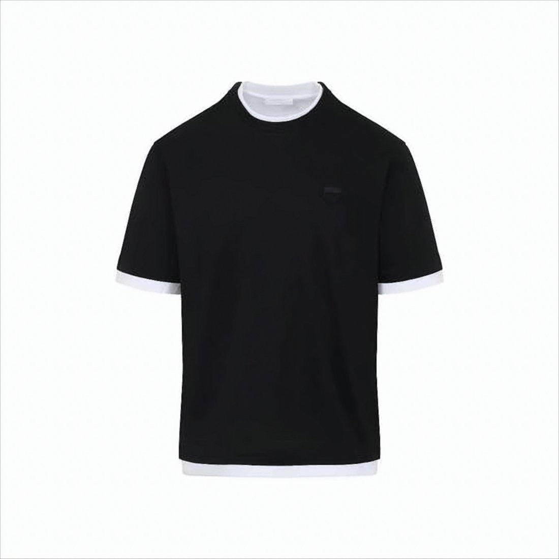 Prada Black Short-Sleeve T-Shirt With Contrasting White Trim